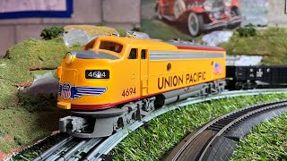 Menards Union Pacific F9 Diesel 4694 startup sequence and run [upl. by Ilime]