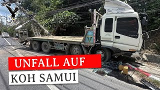 Schwerer Verkehrsunfall auf Samui Stromleitung wurde beschädigt [upl. by Atiekan]