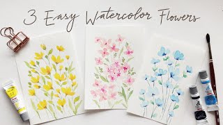 3 EASY beginner friendly watercolor flower doodles [upl. by Hayidah]