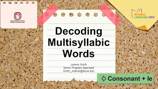 Decoding Multisyllabic Words Consonant  le [upl. by Eilrak]