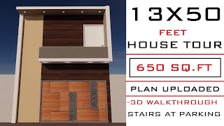 13x50 HOUSE PLAN WITH 3D ELEVATION13X50 HOUSE DESIGN1350 GHAR KA NAKSHA13 BY 50 MAKAAN KA DESIGN [upl. by Adiv258]