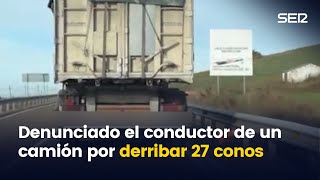 Denunciado el conductor de un camión por derribar 27 conos en la CL626 [upl. by Moira419]