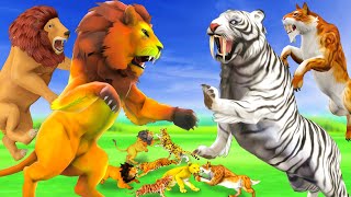 Saber Tooth Tiger Attack Lion Tiger Giant Cheetah Jaguar Prehistoric Wild Cats Vs Modern Big Cats [upl. by Ailasor]