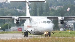 ATR 72201 Bornholmerflyet  Danish Air Transport  Departure at Bern Airport [upl. by Nananne]