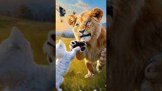 Lion and Kitten HighFive While Playing with a Butterfly piu cat kitten aicat catlovers ai [upl. by Mihcaoj131]