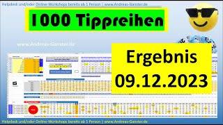 Ergebnis 09122023  1000 Tippreihen Excel Lotto  Ganster [upl. by Hacim864]