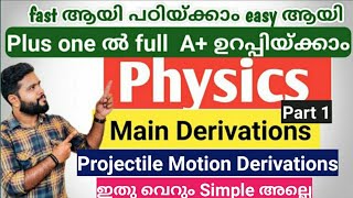 Projectile motion Derivations HRampT Plus one Physics Important Derivations [upl. by Akanke]