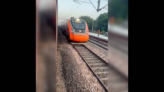 New Delhi  Varanasi Orange Vande Bharat crossing at Maripat Railway station indianrailways [upl. by Auqinet]