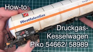 Howto DruckgasKesselwagen patinieren ohne Airbrush Piko 54662 58989 Westfalengas [upl. by Yraht]