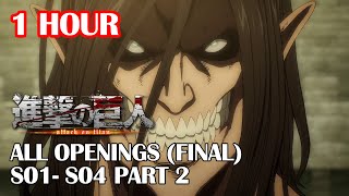 2022 1 HOUR Shingeki no Kyojin All Openings 17  S1  S04 Part 2 Final Season [upl. by Yelknirb430]