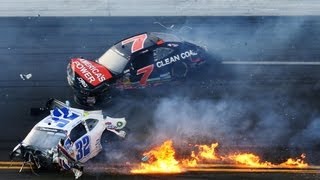 2013 Daytona Kyle Larson crashes into fence  NASCAR [upl. by Inig]