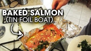 Oven Baked Salmon in Tin Foil Boat Simple and Easy [upl. by Niraa256]