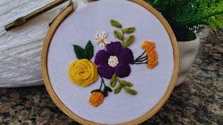 Tutorial de Bordado a Mão Flor bordada para iniciante bordadoamão florbordada handembroideryart [upl. by Ellemaj240]