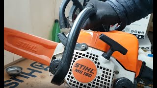 STIHL MS 180 chainsaw  replacement of handguard and brake [upl. by Pacian494]