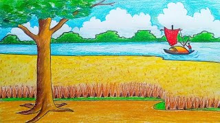 How to draw Late autumn season scenery step by step  Season drawing  Art video  Nature drawing [upl. by Yattirb]