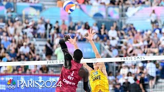 Qatar beach volleyball secures HUGE upset of topranked Sweden in threeset thriller Paris Olympics [upl. by Hairas]