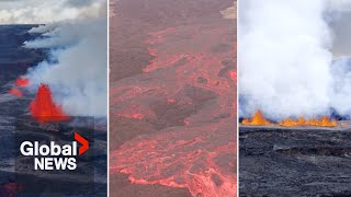 Mauna Loa eruption Aerial video show lava ash spewing from Hawaii volcano [upl. by Anyale]