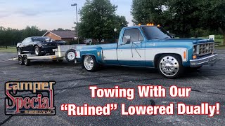 Lowered 1978 Chevy C30 Dually Towing a 1400HP Copo Camaro Square Body Camper Special 68 Drop [upl. by Reisch]