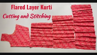 Flared Layer Kurti cutting and stitching  Horizontal Panel kurti cutting and stitching [upl. by Atoel976]