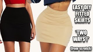 EASY DIY Beginner Fitted  Bodycon Mini SkirtsTwo Variations from One PatternNo Zippers or buttons [upl. by Ollie677]