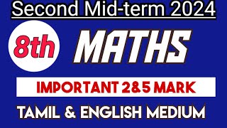 8th std Maths Second Mid term test Important Question 2amp5 Mark 2024 [upl. by Hummel647]