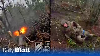 Wounded Ukrainian soldier fights on against Russians in assault on Russian trenches [upl. by Milurd732]