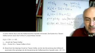 Mathematik Matura BRP BAfEPBASOP Jan23 1a KAFFEKAPSELN Kostenfunktion [upl. by Eecak211]