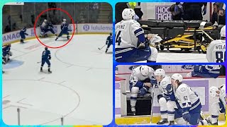 Vasily Podkolzin terrifying injury video  Abbotsford Canucks vs Colorado  Keaton Middleton hit [upl. by Adnowal]