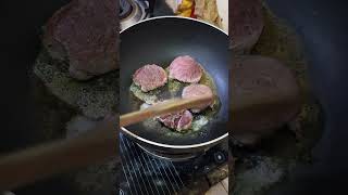 beef steak fry food cooking [upl. by Esorylime]