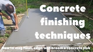 Concrete Finishing Techniques  How to Mag Float Edge and Broom a concrete slab [upl. by Elleiand860]