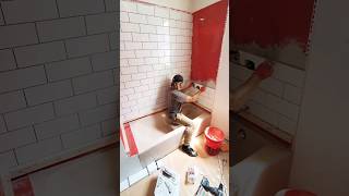 Subway tile install over redgard tubsurround [upl. by Hamil]