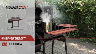 Royal Gourmet® CC1830W 30Inch Barrel Charcoal Grill with Offset Smoker [upl. by Yelram693]