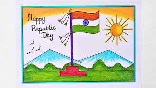 How to draw republic day drawing for beginners  easy republic day scenery drawing  brighty craft [upl. by Ada]