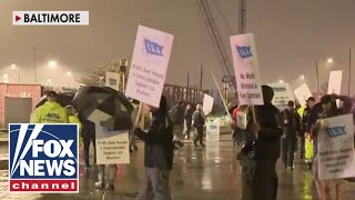 Nearly 50000 union dock workers walk out over wages automation concerns [upl. by Delainey]