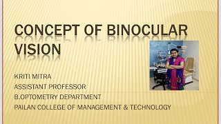 CONCEPT OF BINOCULAR VISION Part I  Lecture by Kriti Mitra [upl. by Strong]