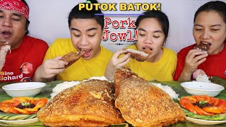 PORK JOWLS CHICHARON ALA LECHON KAWALI WITH BAGOONG KAMATIS MUKBANG  Indoor Cooking Pinoy Mukbang [upl. by Nastassia]