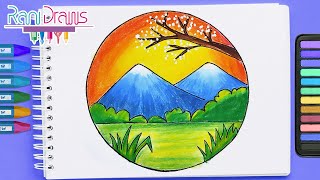 Cómo dibujar un PAISAJE DE CAMPO CON LÁPICES DE COLORES  ideas de paisajes [upl. by Sadnac468]