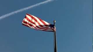 FlagDeskcom  American Flag on Rotating Truck Flagpole in 40 mph Winds [upl. by Eneleahs]