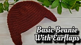 Crochet Easy Basic Beanie With Earflaps For Man or Woman [upl. by Kahle]