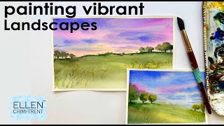 Watercolor vibrant landscape for beginners [upl. by Arondel]