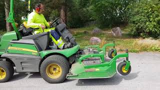 SWEDEN  MOWING GRASS residential area Stockholm John Deere [upl. by Ronica]