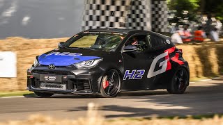 Hydrogen power take two Rowan Atkinson drives NEW hydrogenpowered Toyota GR Yaris H2 at Goodwood [upl. by Isabelita377]