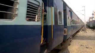 22843 Bilaspur Patna Weekly SF Express with WAP4 crossing at high speed with a DMU train near Patna [upl. by Eiralih]