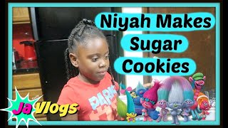 NIYAH BAKES TROLLS SUGAR COOKIES 🍪  JaVlogs [upl. by Shuma]