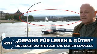 DRESDEN HOCHWASSER WARNSTUFE 1 Carolabrücke gesichert  Scheitelwelle mit höchster Gefahr erwartet [upl. by Kosel565]