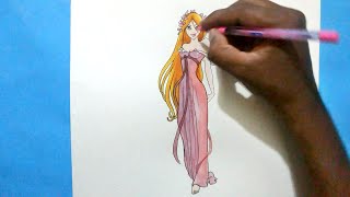 how to draw Disneys princess giselle from enchanted [upl. by Lotti]