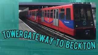 Tower Gateway to Beckton  FULL JOURNEY  Docklands Light Railway B92 Train via Poplar [upl. by Oirasan464]