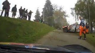 Andreas Mikkelsen CRASH at Central European Rally Neuville Takes Lead [upl. by Ydnarb292]