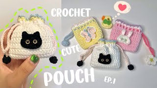 🐱Crochet Pouch Tutorial  How to Crochet a drawstring pouch  Cute crochet idea  Gift idea [upl. by Stutman]