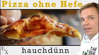 Easy PIZZA REZEPT ohne Hefe  Hauchdünne Pizza mit nur 5 ZUTATEN [upl. by Neerol]